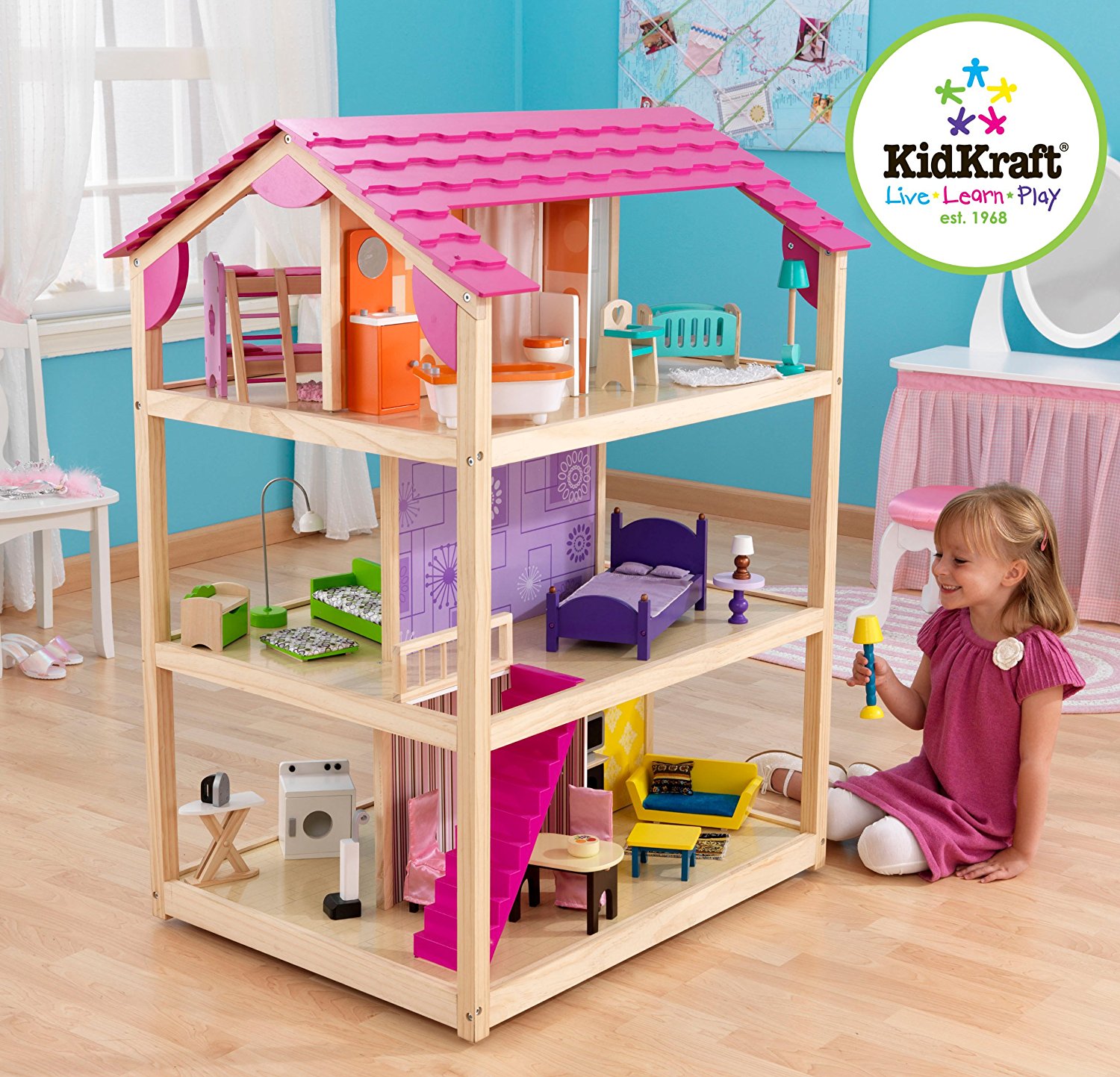 Кукольный домик для Барби - Самый роскошный, с мебелью 45 элементов, на колесиках  